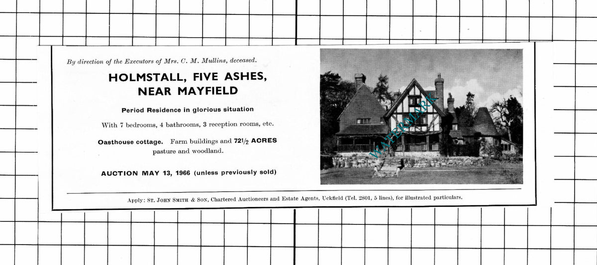 Holmstall Five Ashes Mayfield Sussex Mullins House Sale Advert - 1966 Clipping