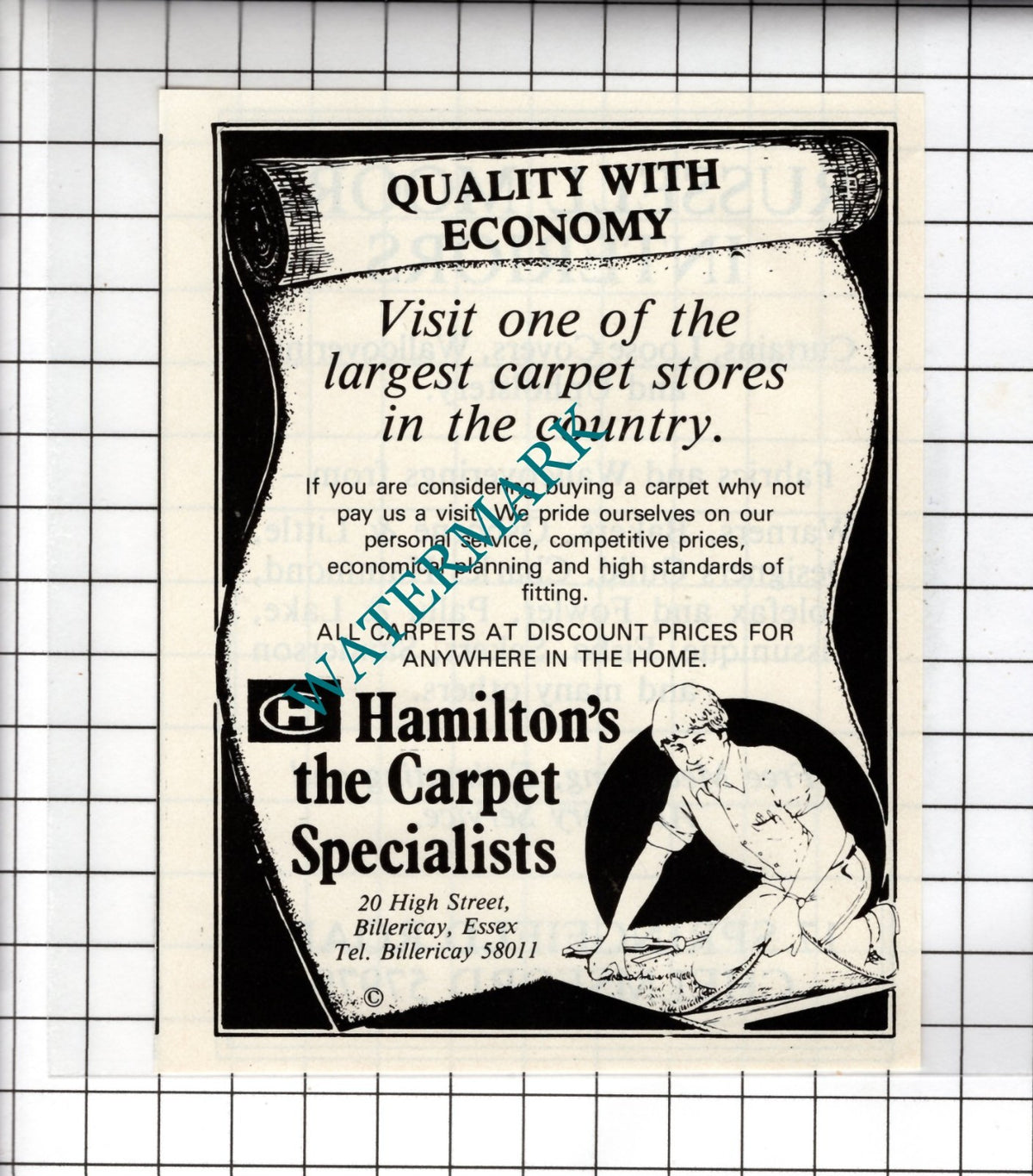 Hamilton's the Carpet Specialists Billericay Essex - 1984 Small Advert