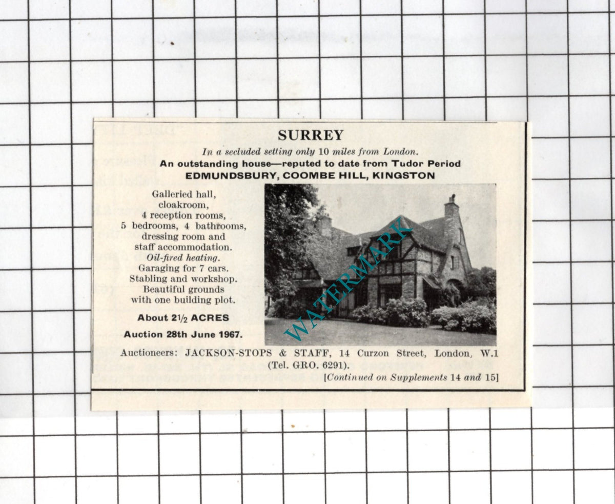 Edmundsbury Coombe Hill Kingston Surrey - Small House Sale Advert - 1967