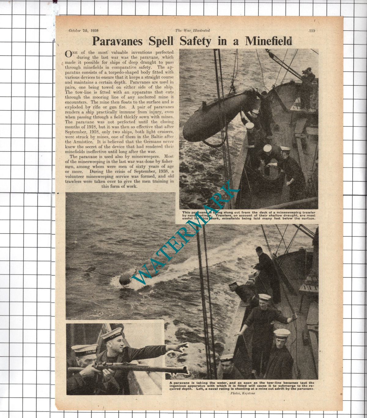 Paravanes Minesweepers World War Two WW2 - 1939 Article