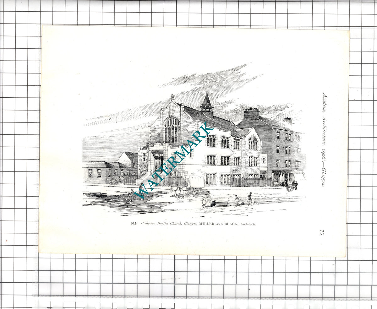 PAISLEY Wesleyan Methodist Hall / Bridgeton Church Glasgow -1906 Print /Cutting