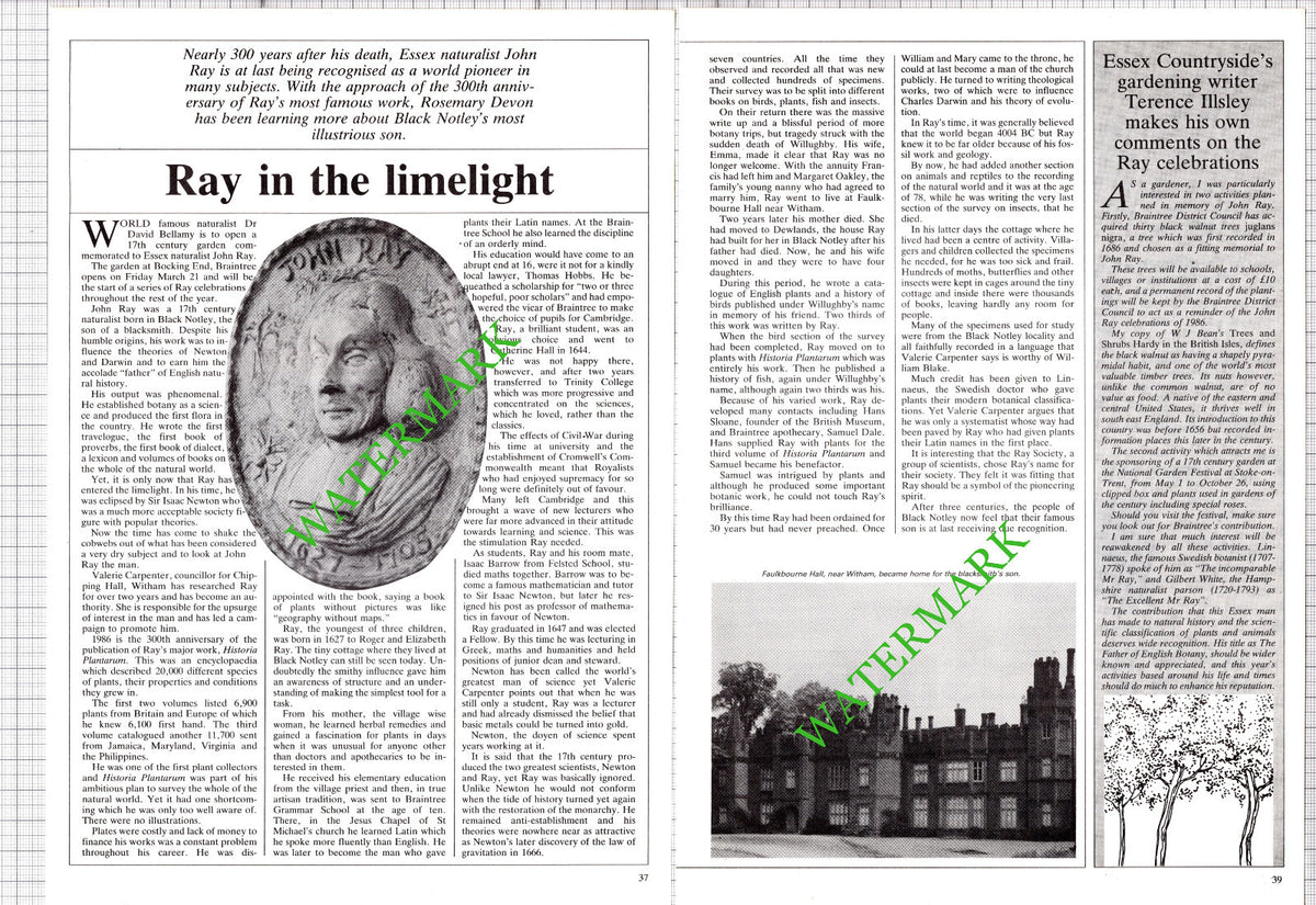 John Ray Black Notley Essex Naturalist - 1986 Article