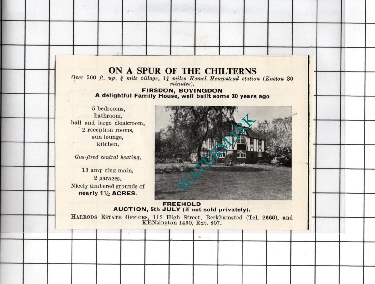 Firsdon Bovingdon Hertfordshire - 1967 SMALL House Sale Advert