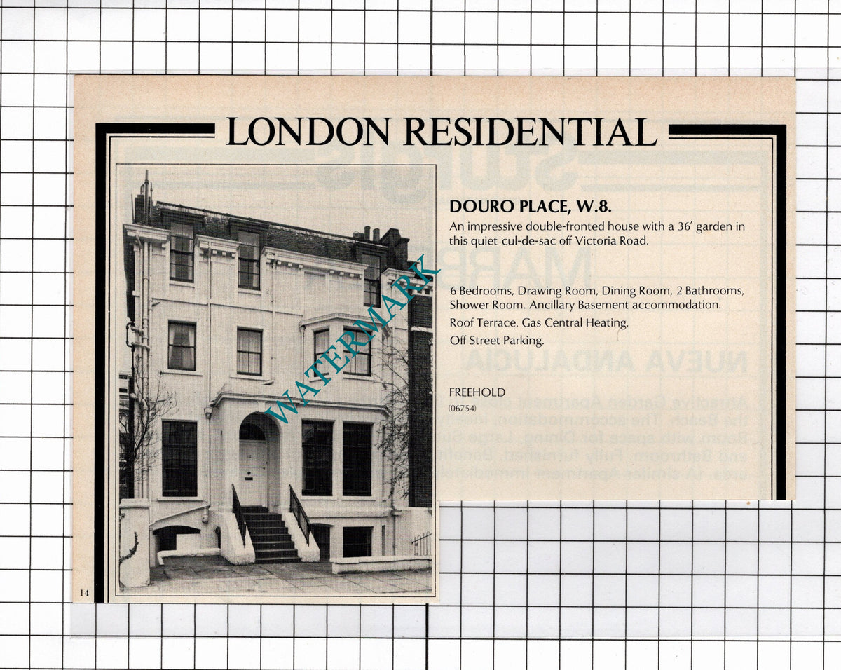 Douro Place London W8 House Sale Advert - 1980 Clipping
