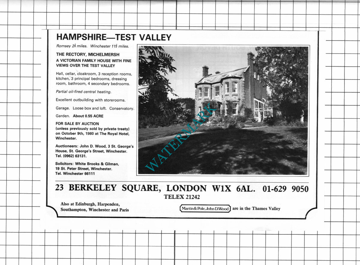 The Rectory Michelmersh Hampshire House Sale Advert - 1980 Clipping / Print