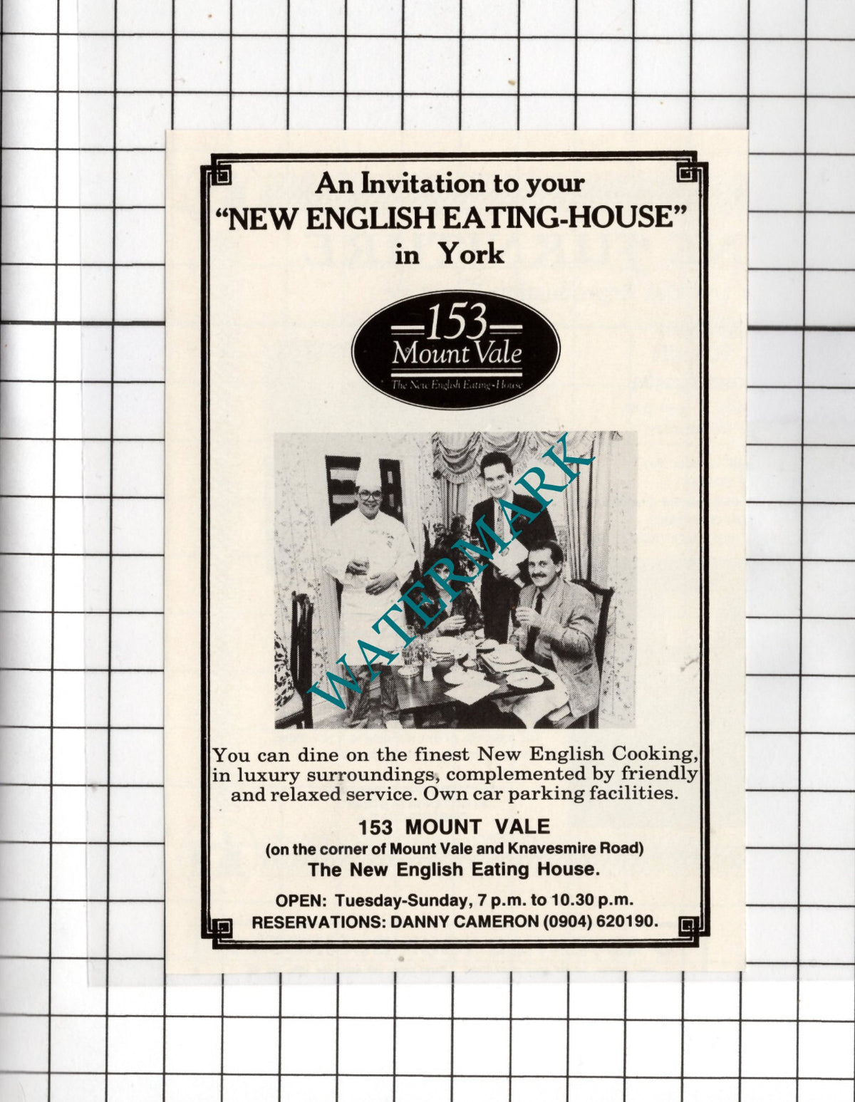 153 Mount Vale New English Eating House York Danny Cameron - 1988 Small Advert