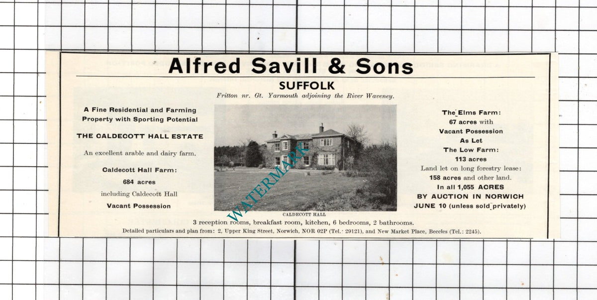 The Caldecott Hall Estate Suffolk - 1967 House Sale Advert