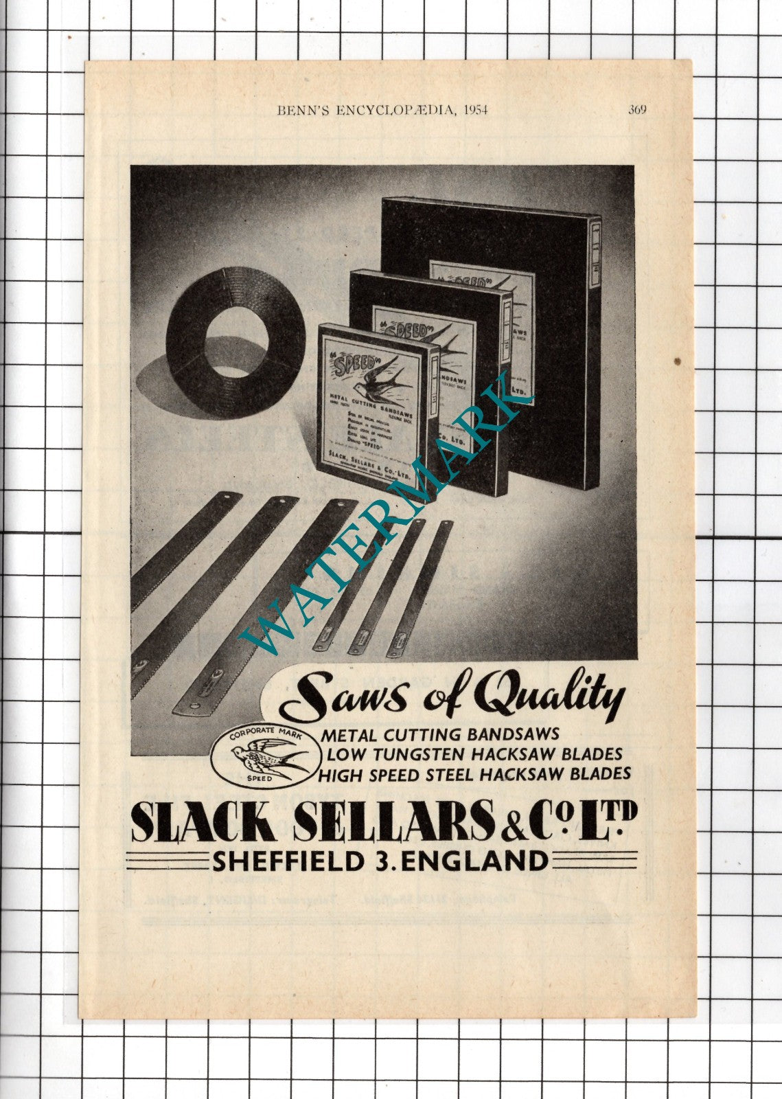 Slack Sellars & Co Ltd Sheffield England - 1954 Advert
