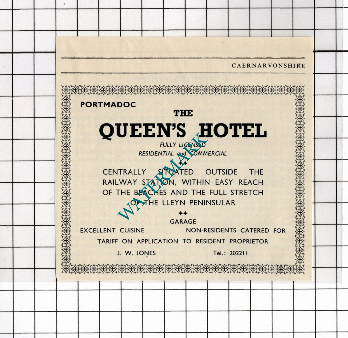 The Queen's Hotel Portmadoc Wales J W Jones Small Advert - 1953 Clipping