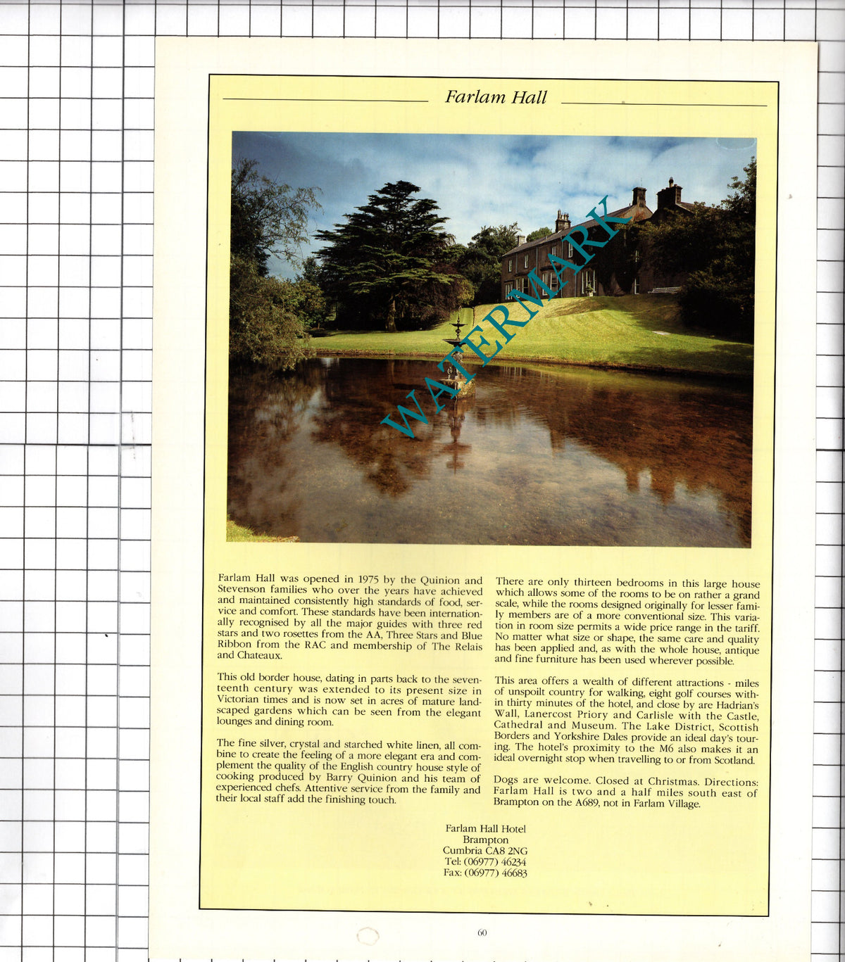 Farlam Hall Hotel Brampton Cumbria Advert - 1995 Cutting