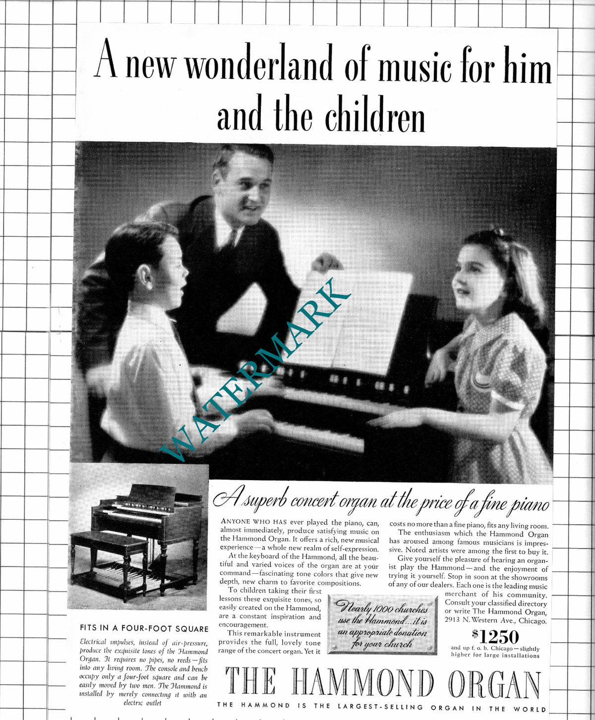 Eddie Rickenbacker B F Goodrich Co / Hammond Organ Advert -1937 Clipping/ Print