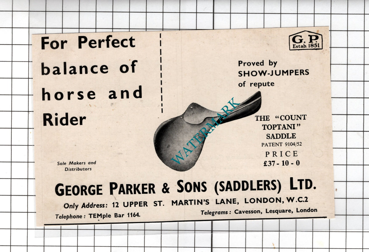 George Parker & Sons Saddlers Ltd London - 1955 Small Advert
