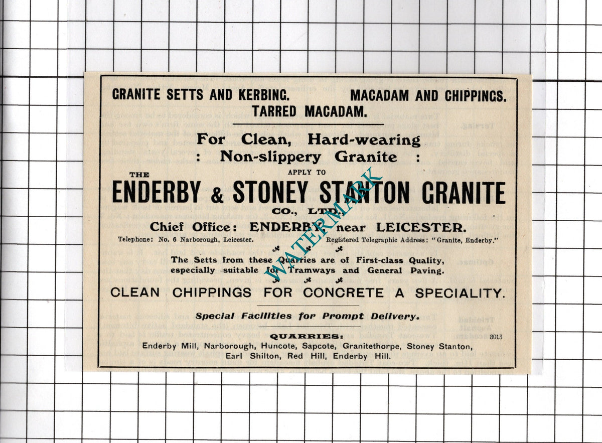 The Enderby & Stoney Stanton Granite Co Ltd Leicestershire - 1927 Small Advert