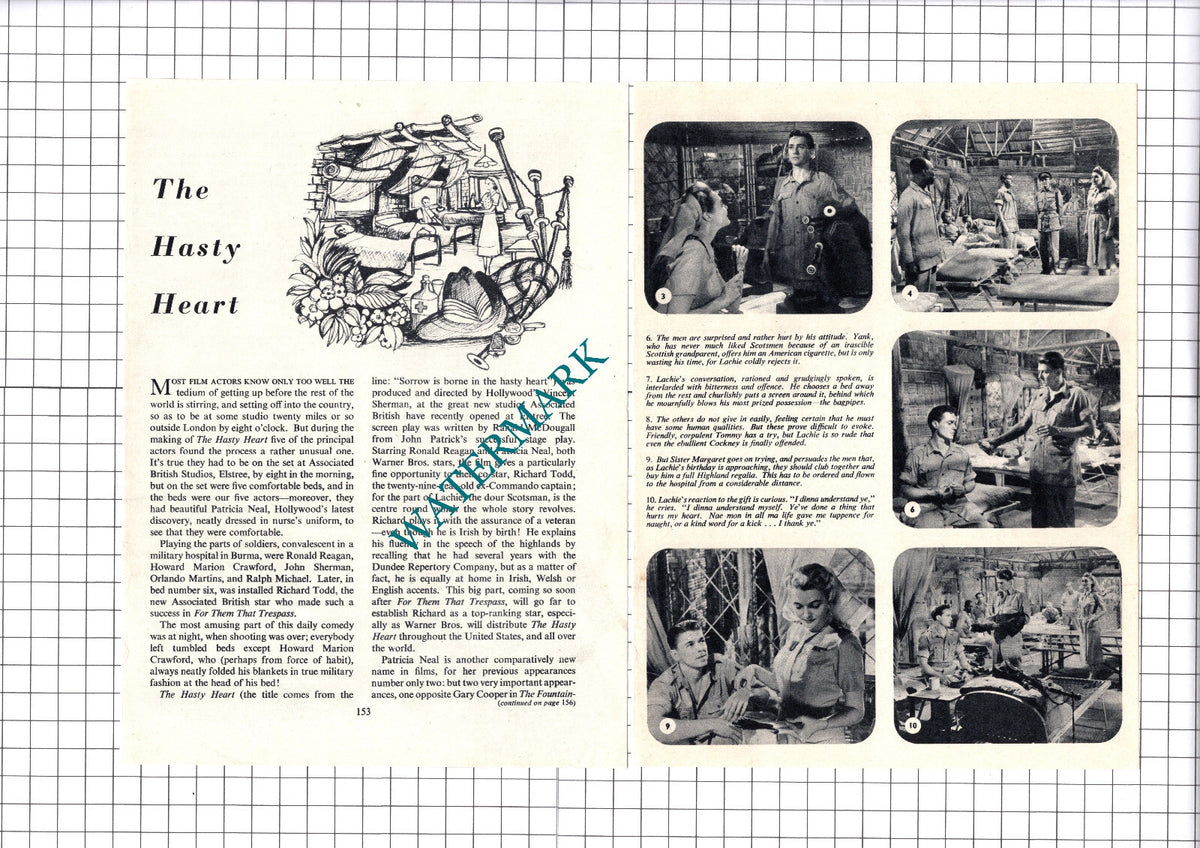 The Hasty Heart Film Patricia Neal Richard Todd Ronald Reagan - 1949 Article
