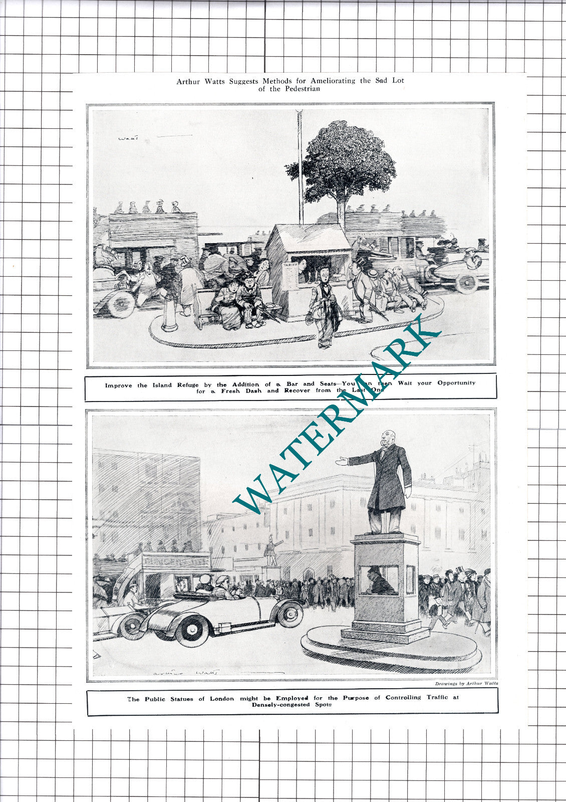 Arthur Watts Cartoon London Traffic - 1919 Cutting / Print