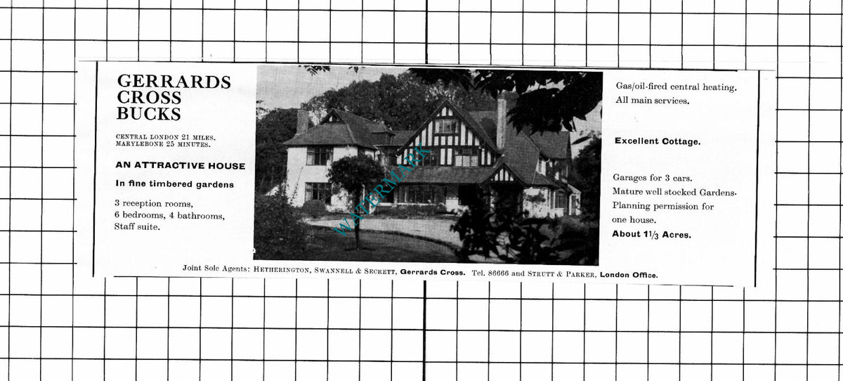 Gerrards Cross Buckinghamshire House Sale Advert - 1969 Clipping / Print