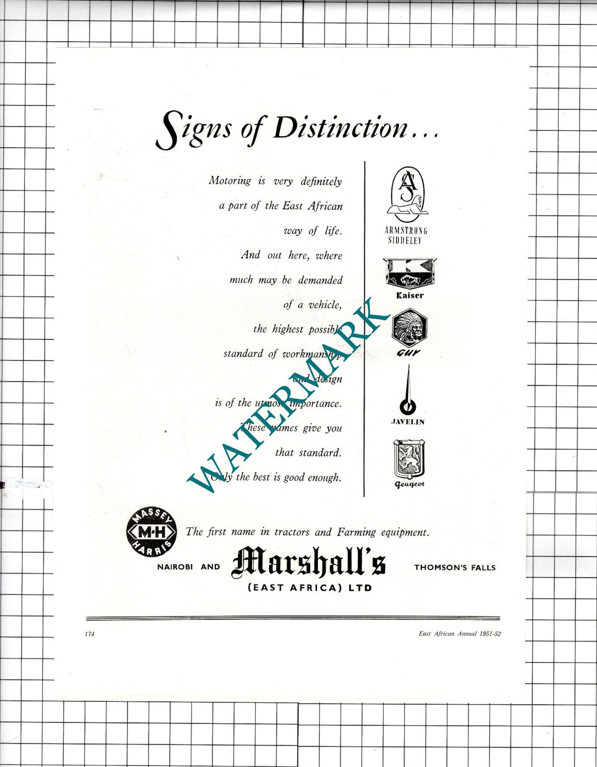 Marshall's East Africa Ltd Nairobi Thomson's Falls - 1951 Advert