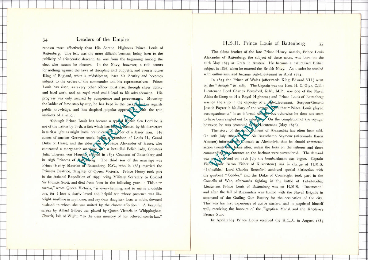 Admiral HSH Prince Louis Of Battenberg - c.1914 Print / Article