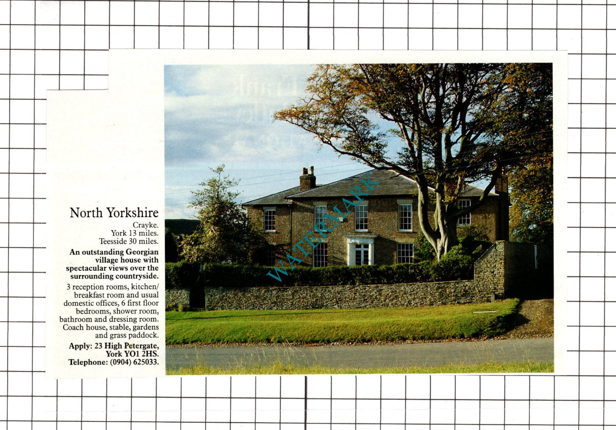 Crayke North Yorkshire House Sale Advert - c.1990 Cutting / Print