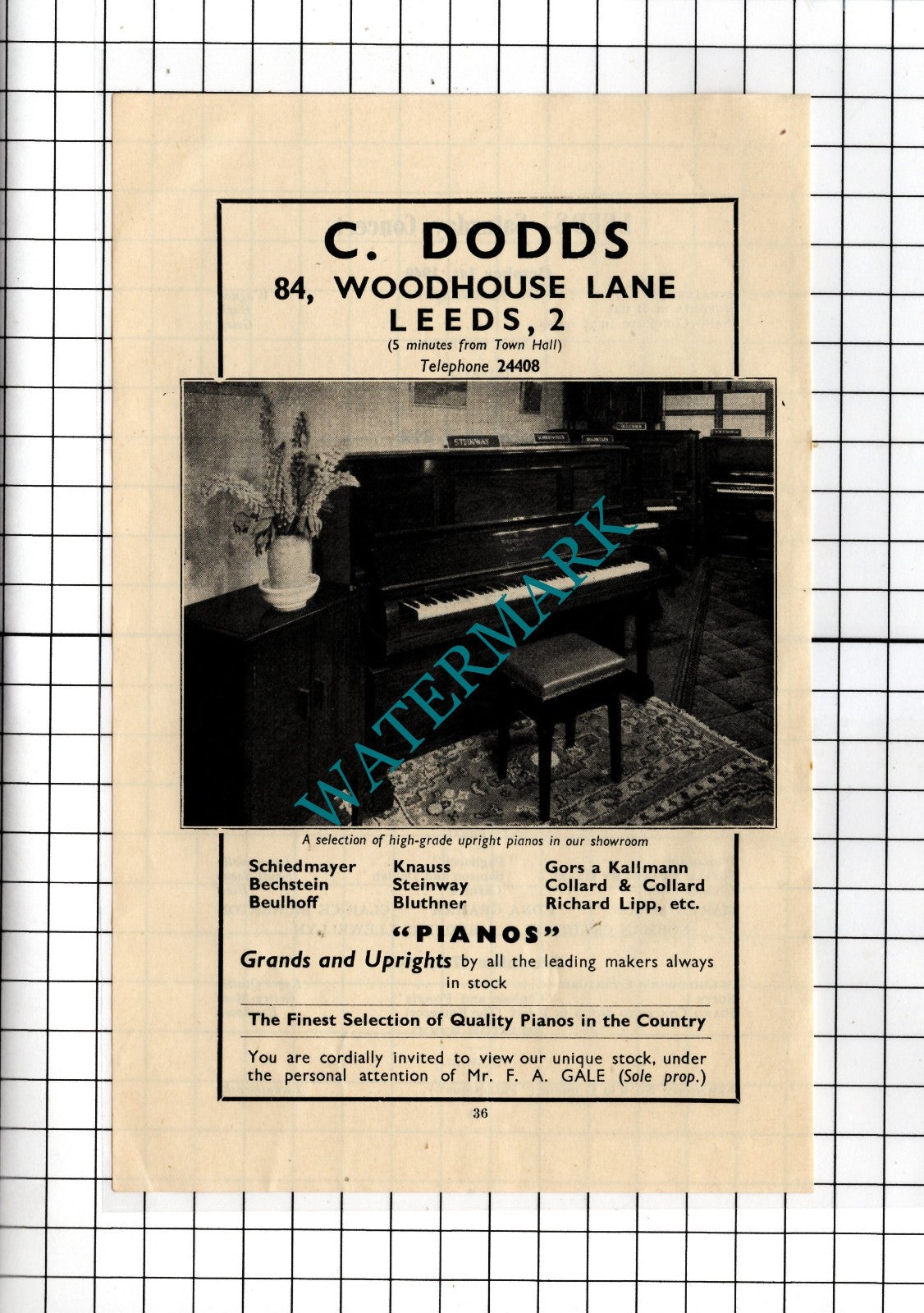 C Dodds Leeds Yorkshire Mr F A Gale - 1949 Advert