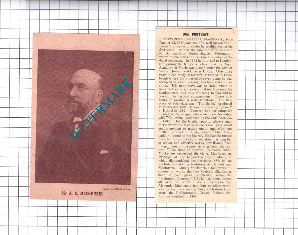Alexander Campbell Mackenzie Composer - 1906 Two-Part Clipping