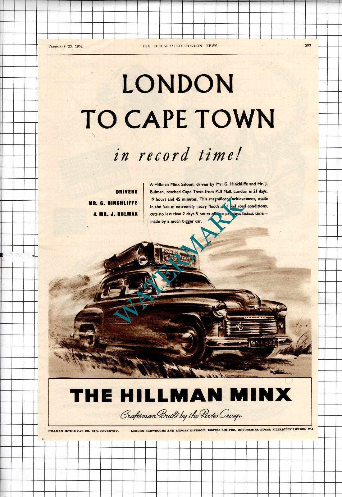 Hillman Minx Car Advert - 1952 Advert