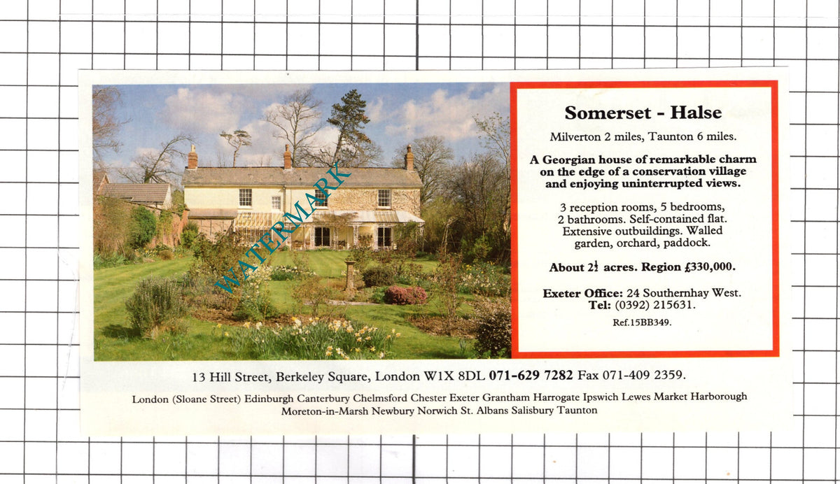 Halse Somerset House Sale Advert - 1990 Clipping / Print