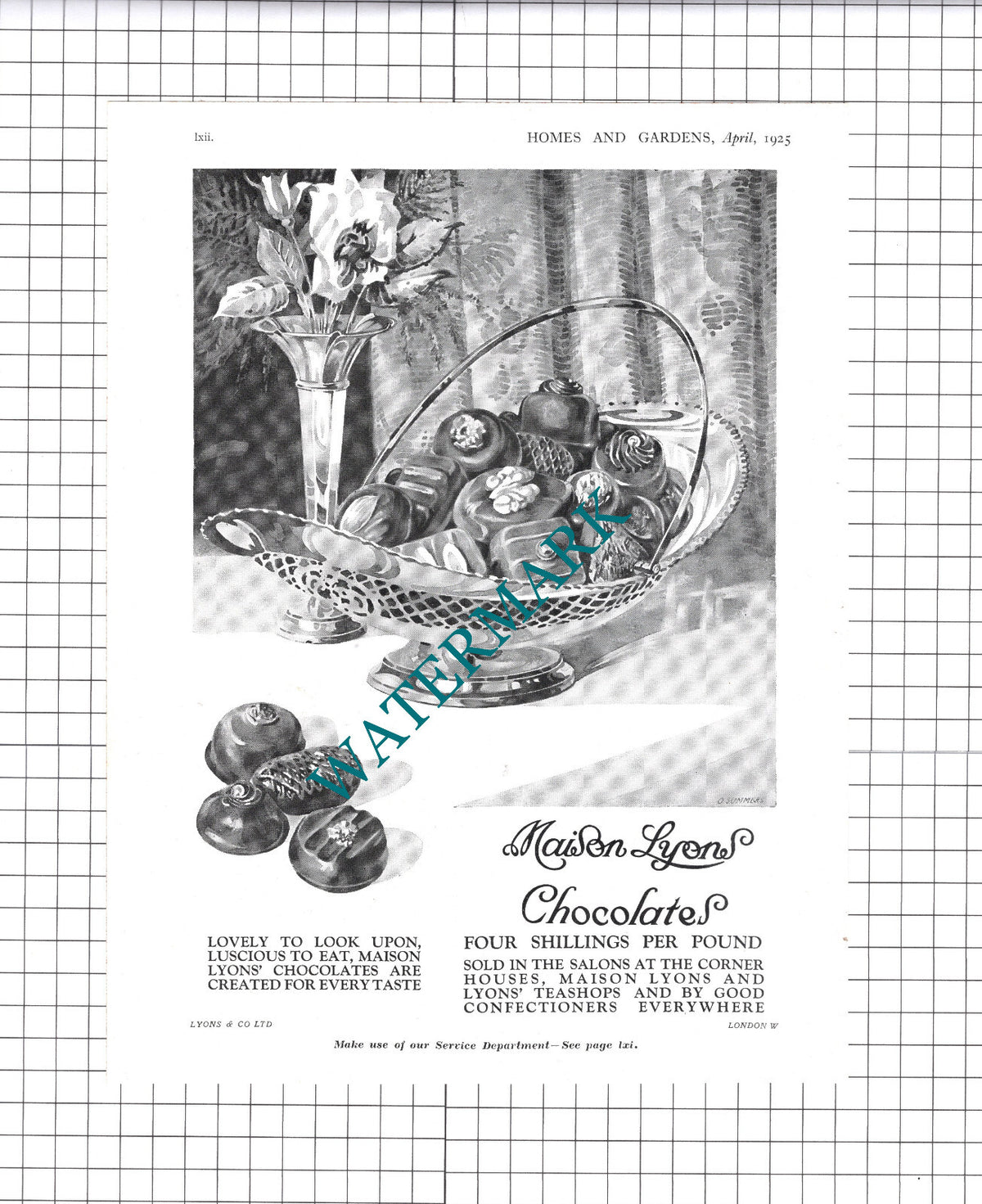 Maison Lyons Chocolates ADVERT - 1925 Clipping / Print