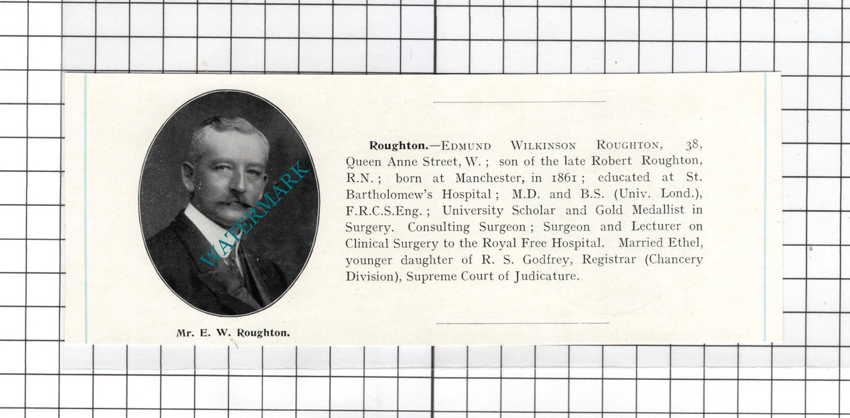 Mr Edmund Wilkinson Roughton London Surgeon - c.1910 Cutting