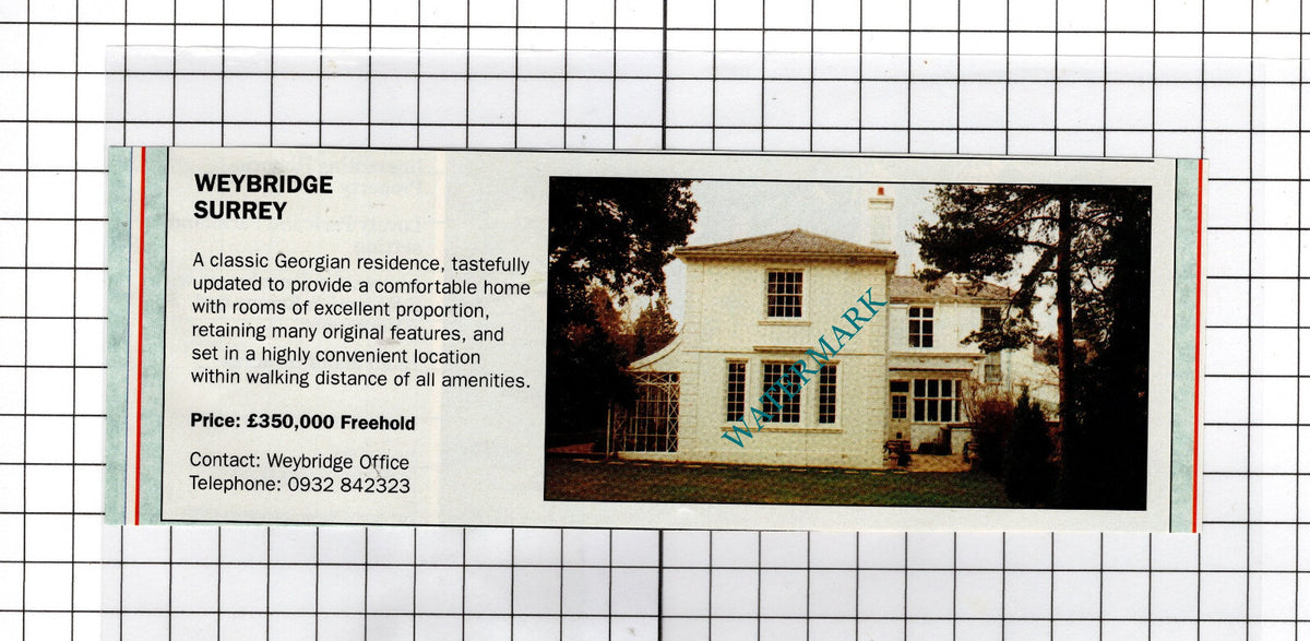 Weybridge Surrey House Sale Advert - 1991 Cutting