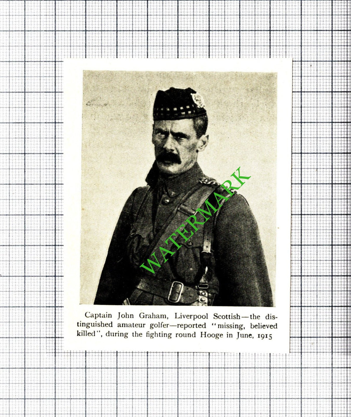 Capt John Graham Liverpool Scottish WW1 Great War - c.1920 Small Cutting