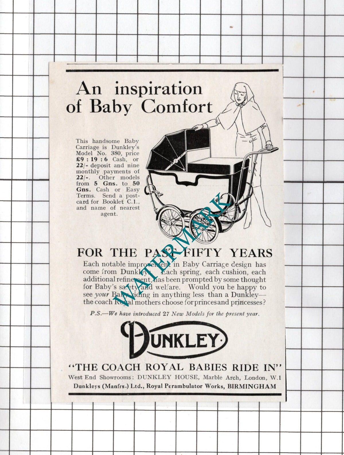 Dunkleys Ltd Royal Perambulator Works Birmingham Dunkley Pram - 1927 Advert