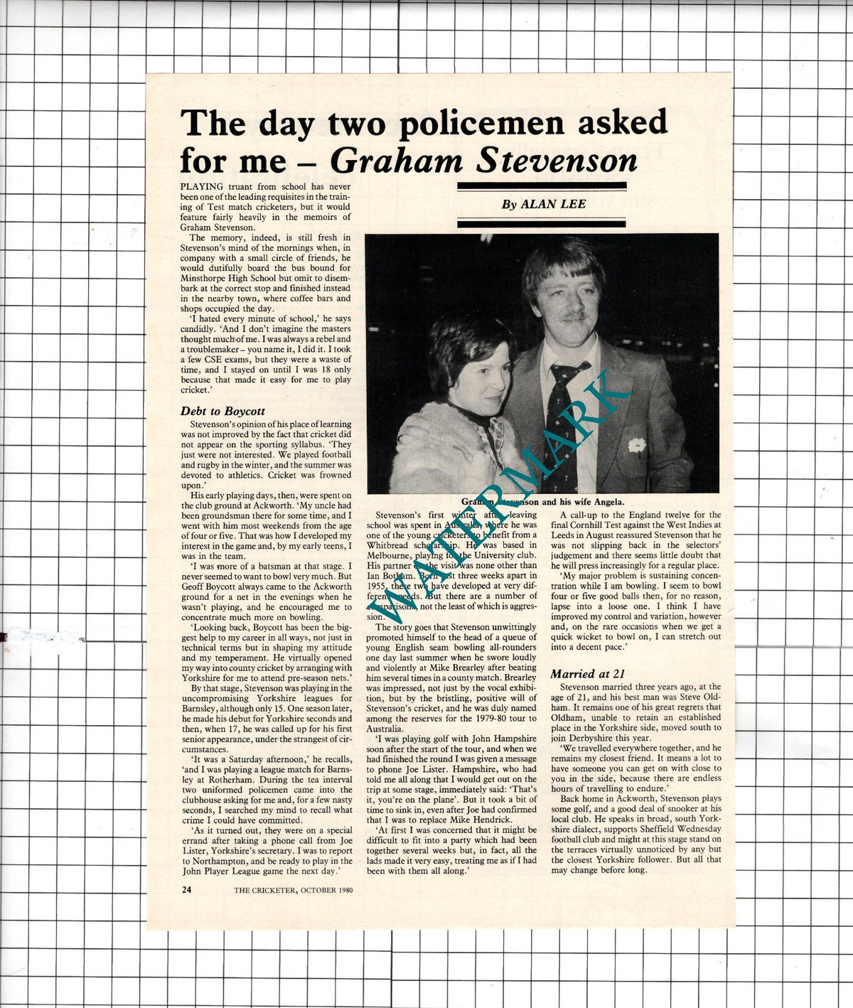 Graham Stevenson Cricketer Cricket - 1980 Article