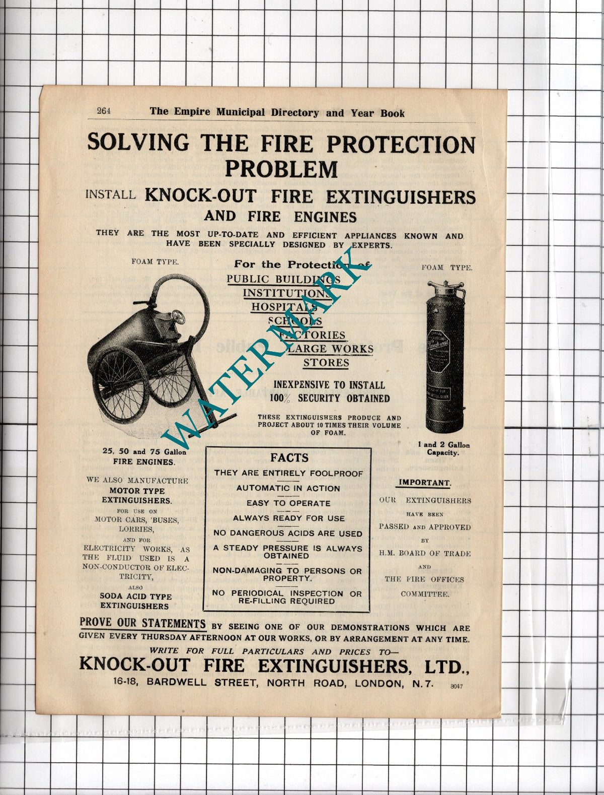 Knock-Out Fire Extinguishers Ltd London - 1927 ADVERT