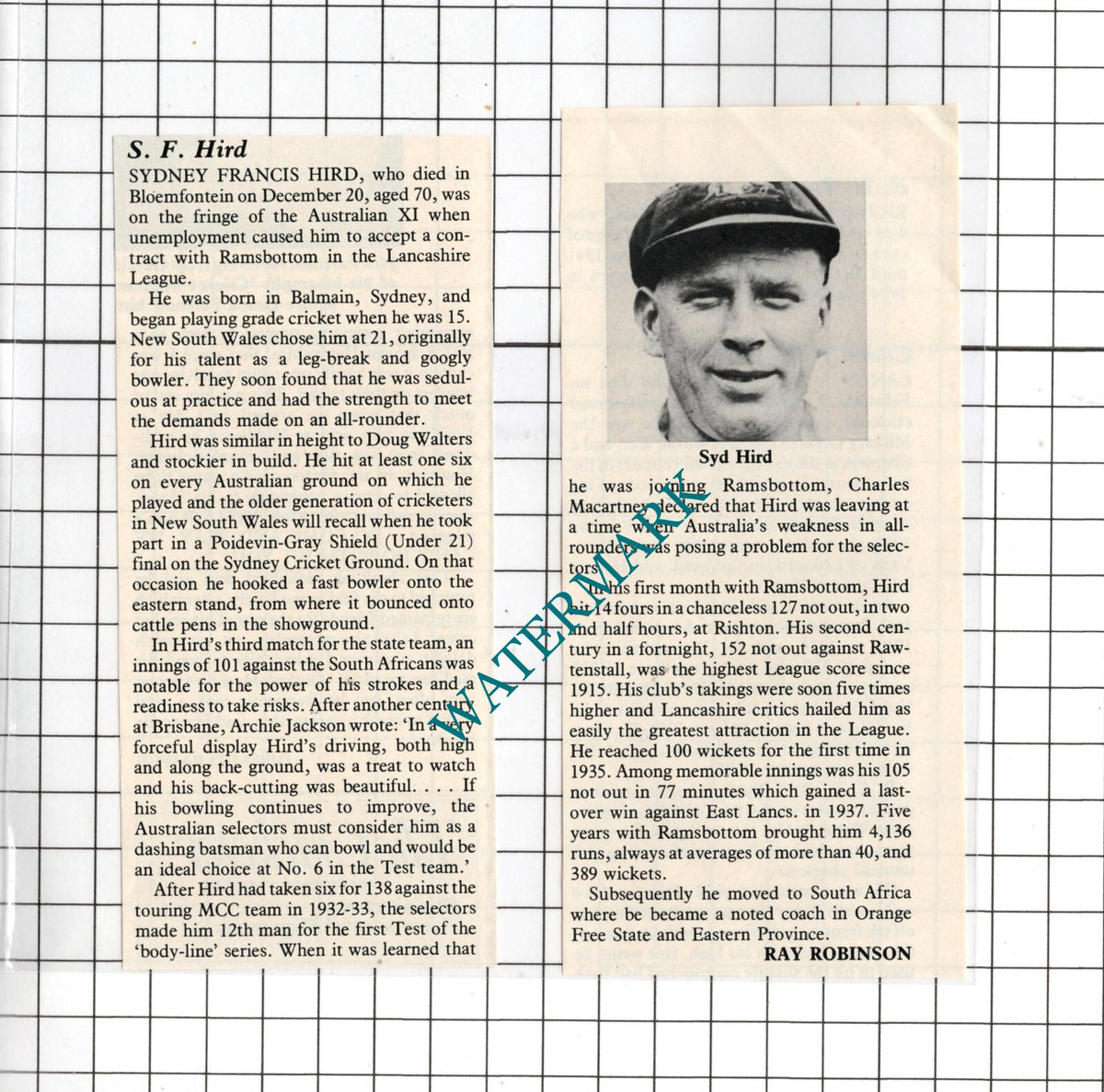 Sydney Francis Hird Obituary Cricketer Syd Hird - 1981 Two-Part Clipping