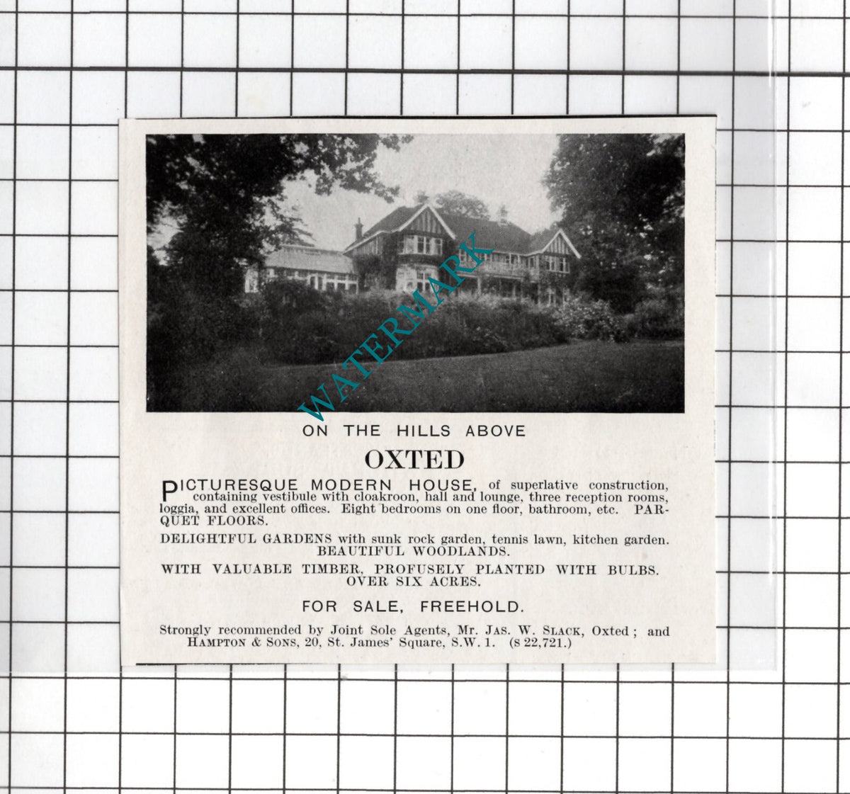 Oxted Surrey - 1927 Small House Sale Advert