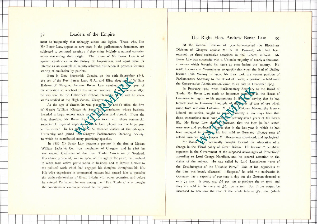 The Right Hon Andrew Bonar Law MP - c.1920 Print / Article