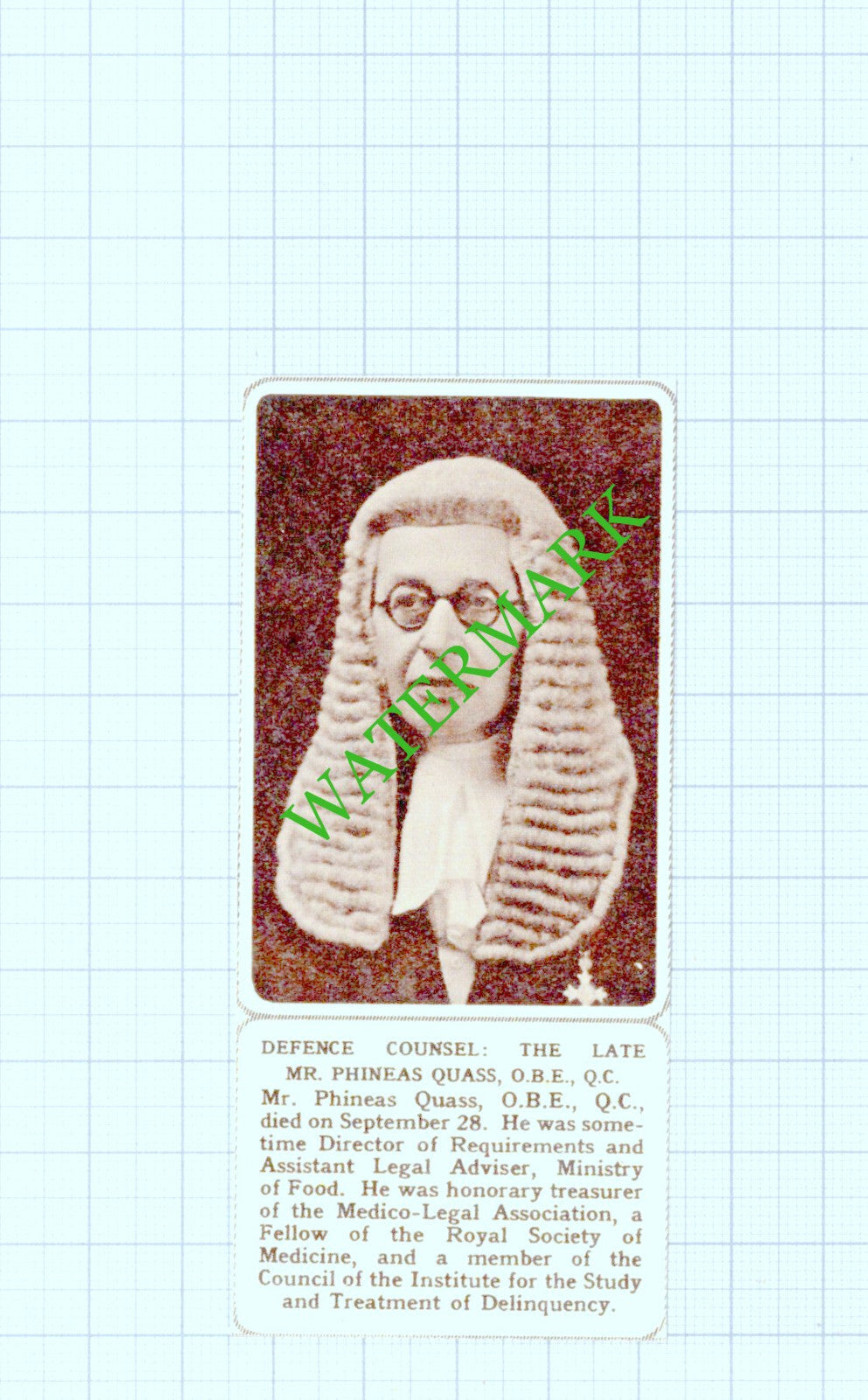 Mr Phineas Quass QC Obituary - 1961 Small Cutting
