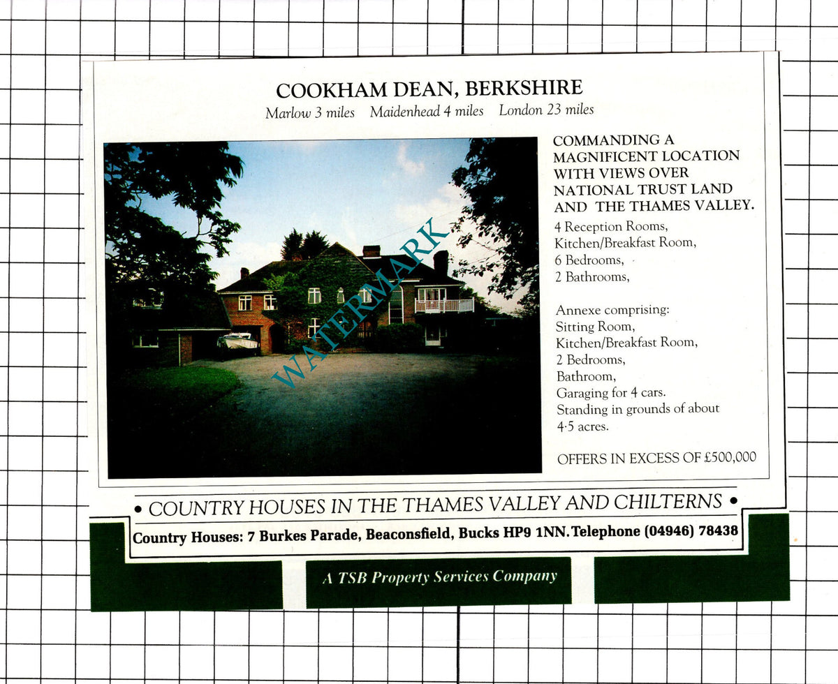 Cookham Dean Berkshire House Sale Advert - 1991 Clipping / Print