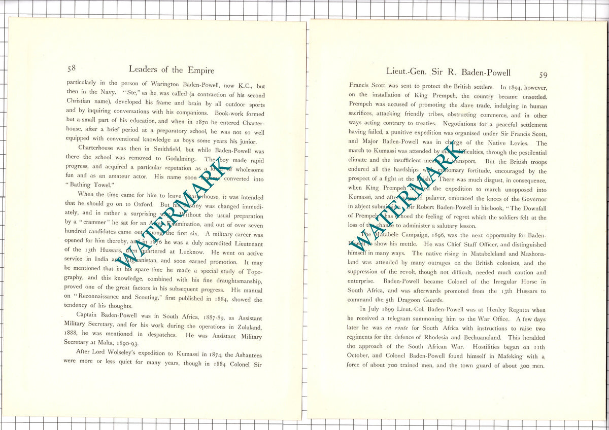 Sir Robert Baden-Powell -- c.1920 Print / Article