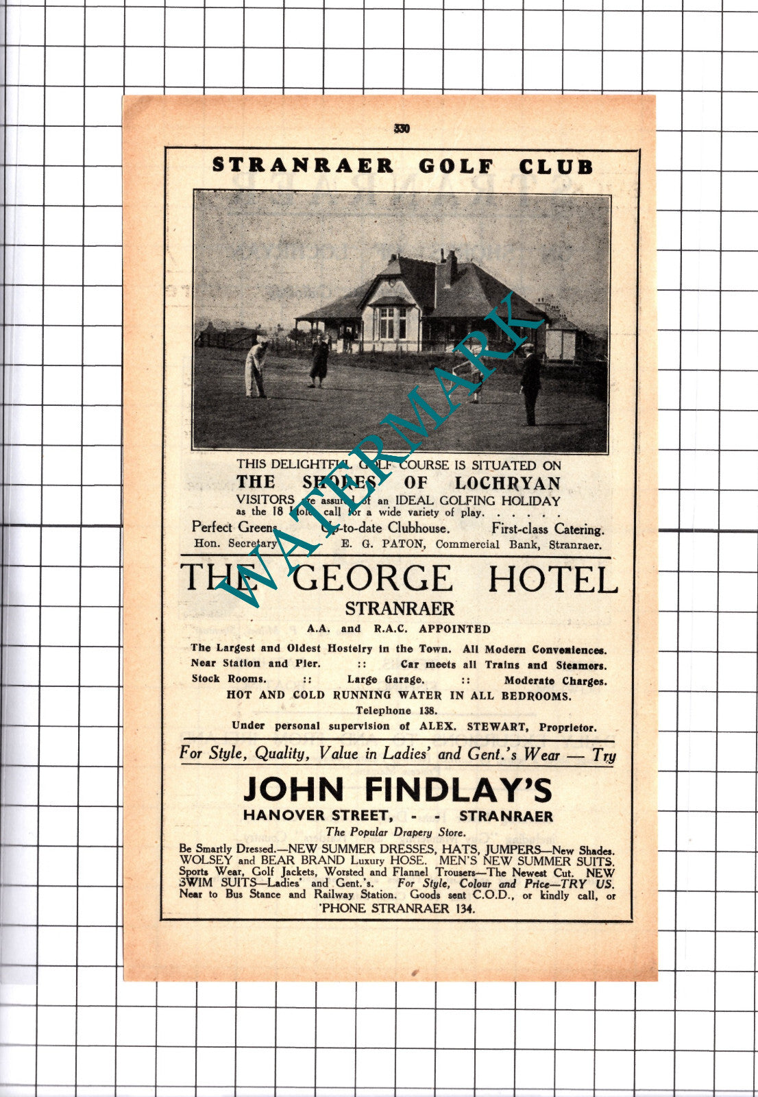 Stranraer Scotland Holiday Advert / Stranraer Golf Club Advert - 1939 Cutting