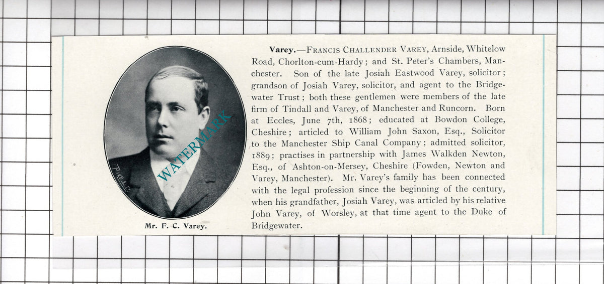 Francis Challender Varey Arnside Chorlton-cum-Hardy Manchester - c.1900 Cutting