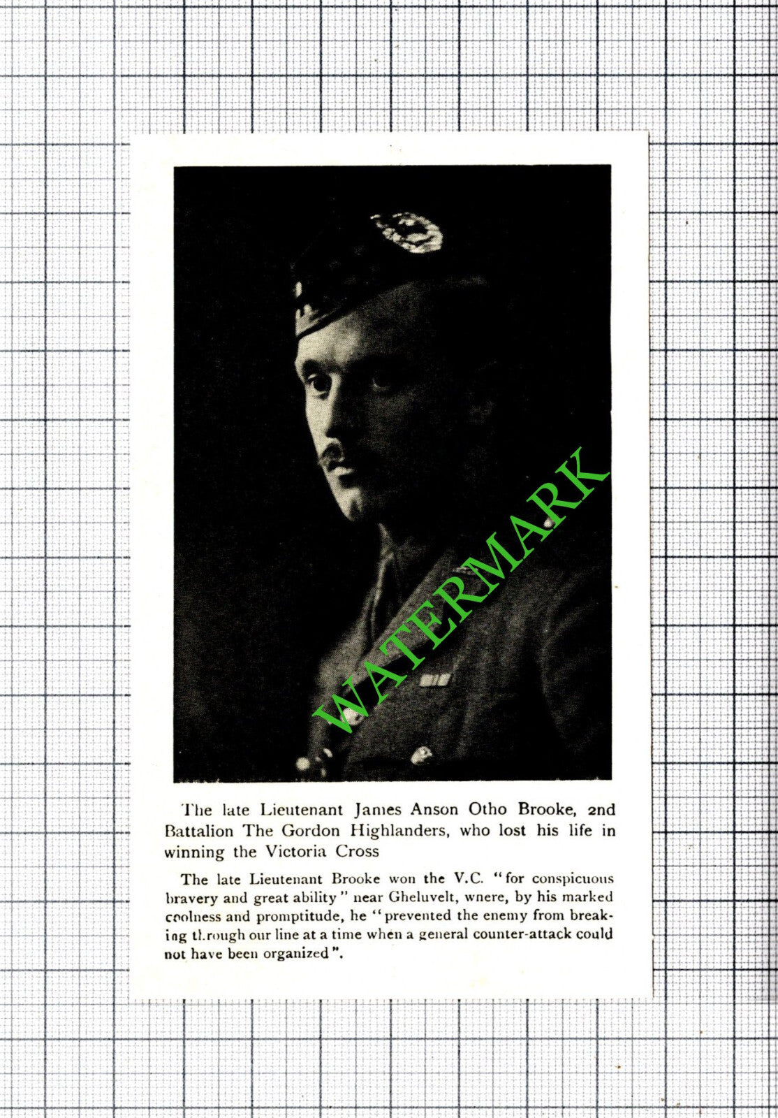 Lt James Anson Otho Brooke Gordon Highlanders Great War - c.1920 Small Cutting