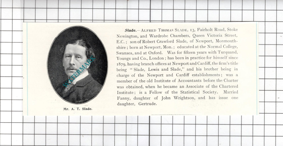 Mr Alfred Thomas Slade Newport Monmouthshire - c.1905 Clipping