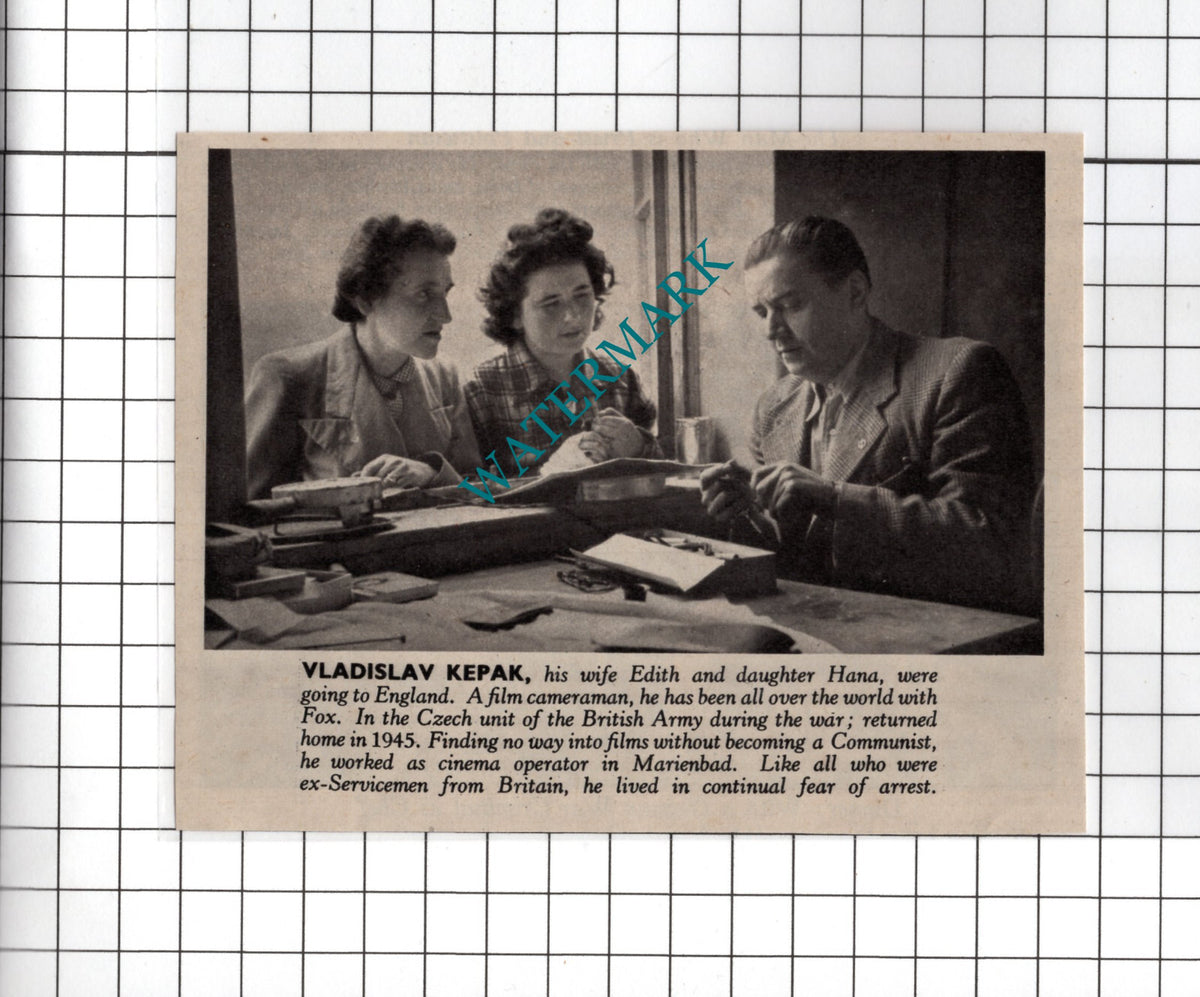 Vladislav Kepak Film Cameraman Edith Hana Kepak - 1948 News Cutting