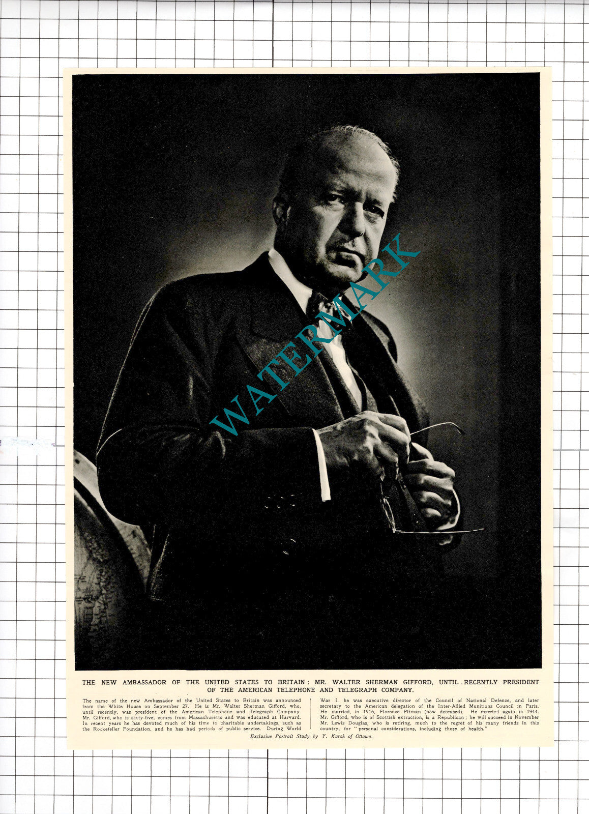 Mr Walter Sherman Gifford American Telephone and Telegram Co - 1950 Clipping