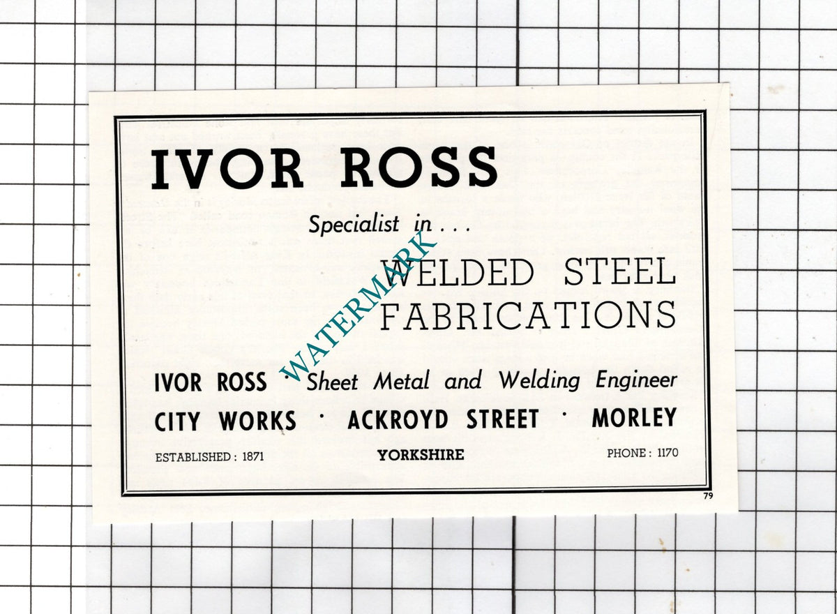 Ivor Ross City Works Ackroyd Street Morley Yorkshire - c.1962 Small Advert