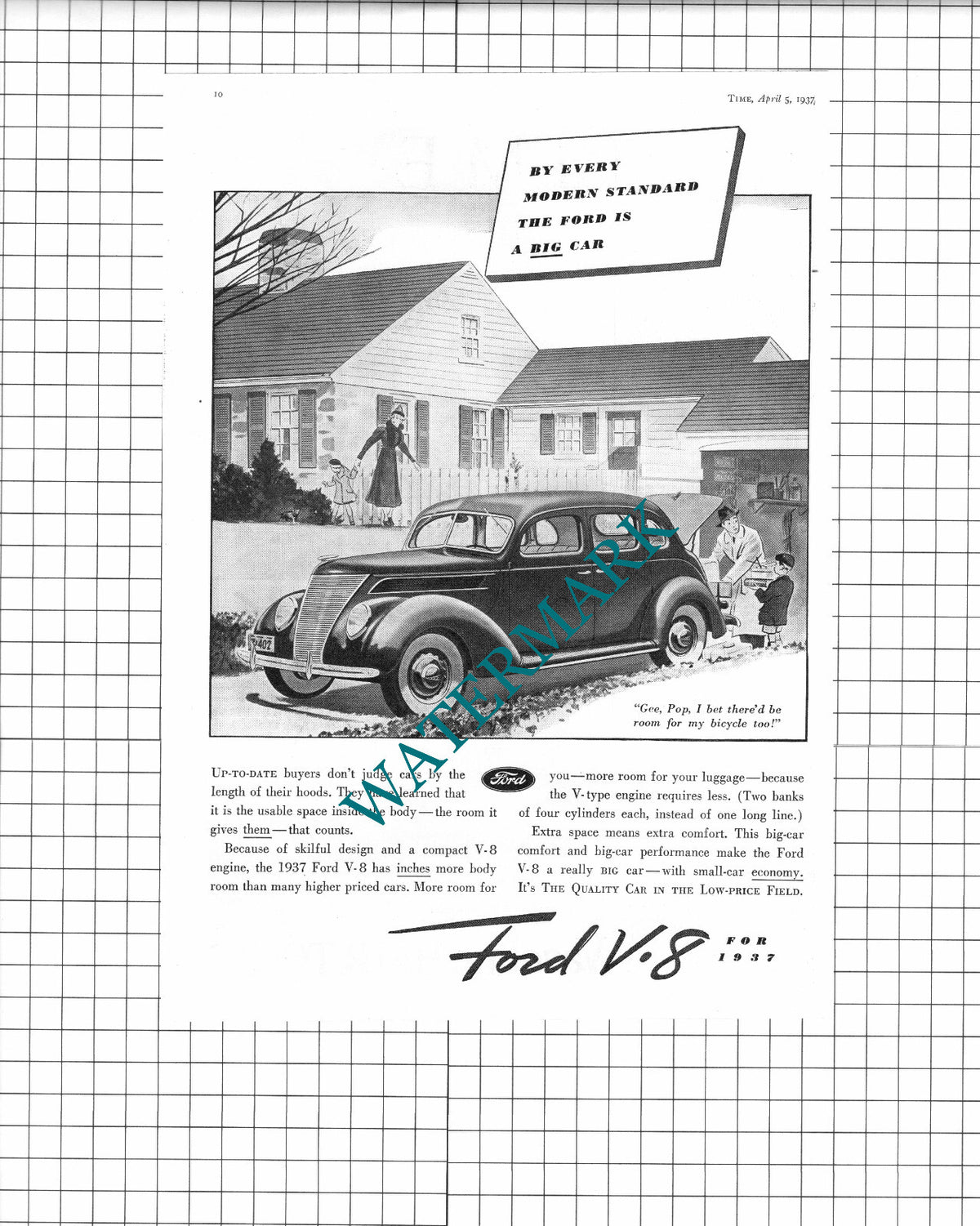 Ford V-8 Car Advert - 1937 Clipping / Print