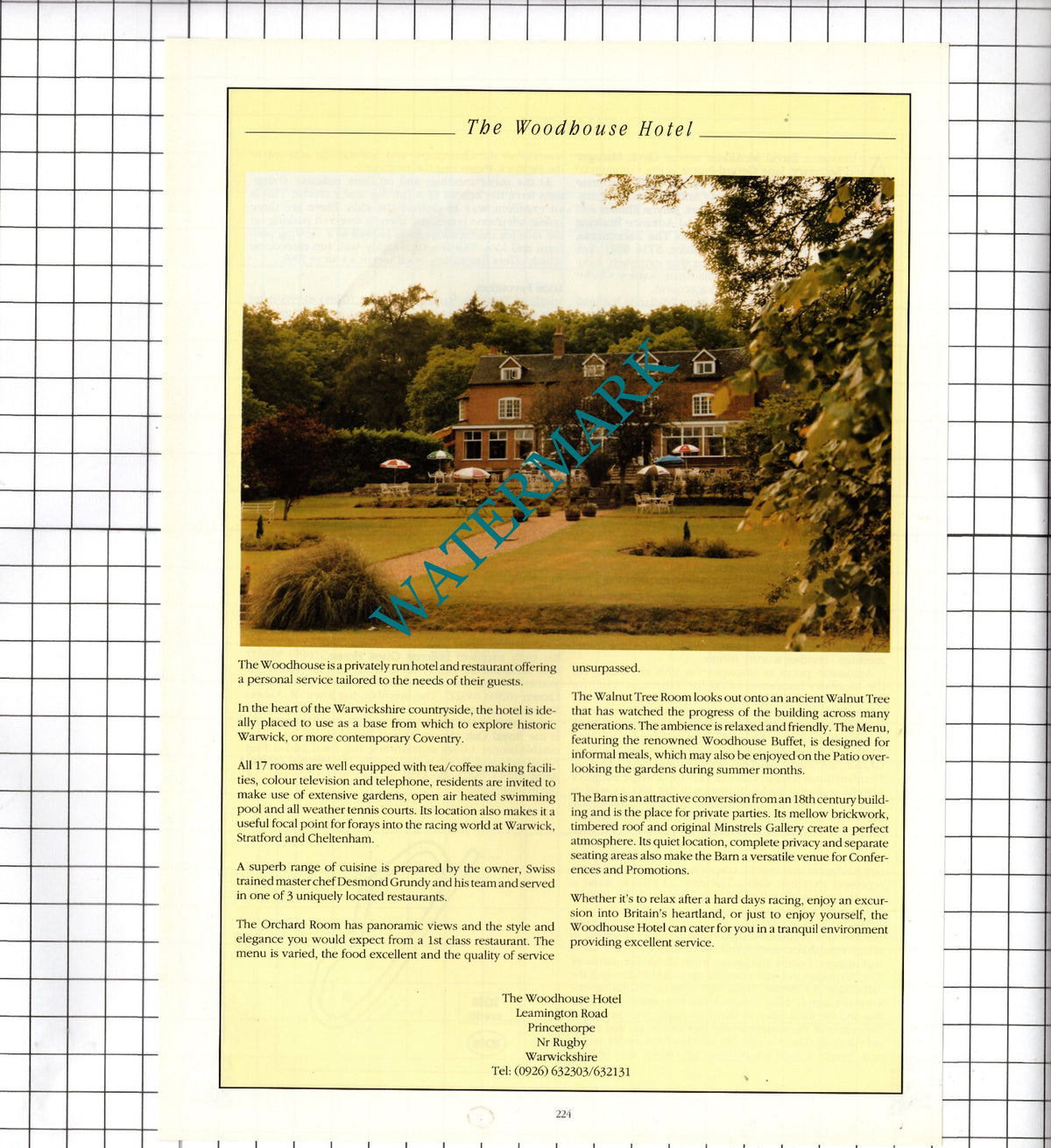 The Woodhouse Hotel Princethorpe Warwickshire Advert - 1995 Cutting