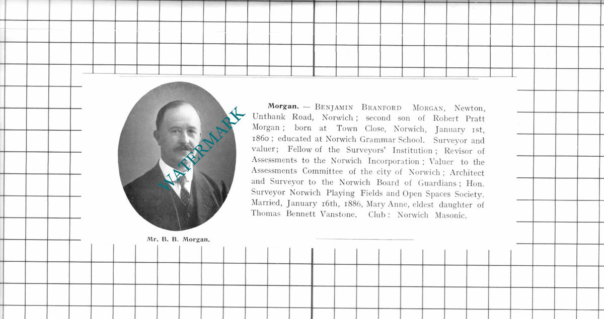 Captain Herbert Miller Ipswich / Benjamin Branford Morgan Norwich -1911 Clipping